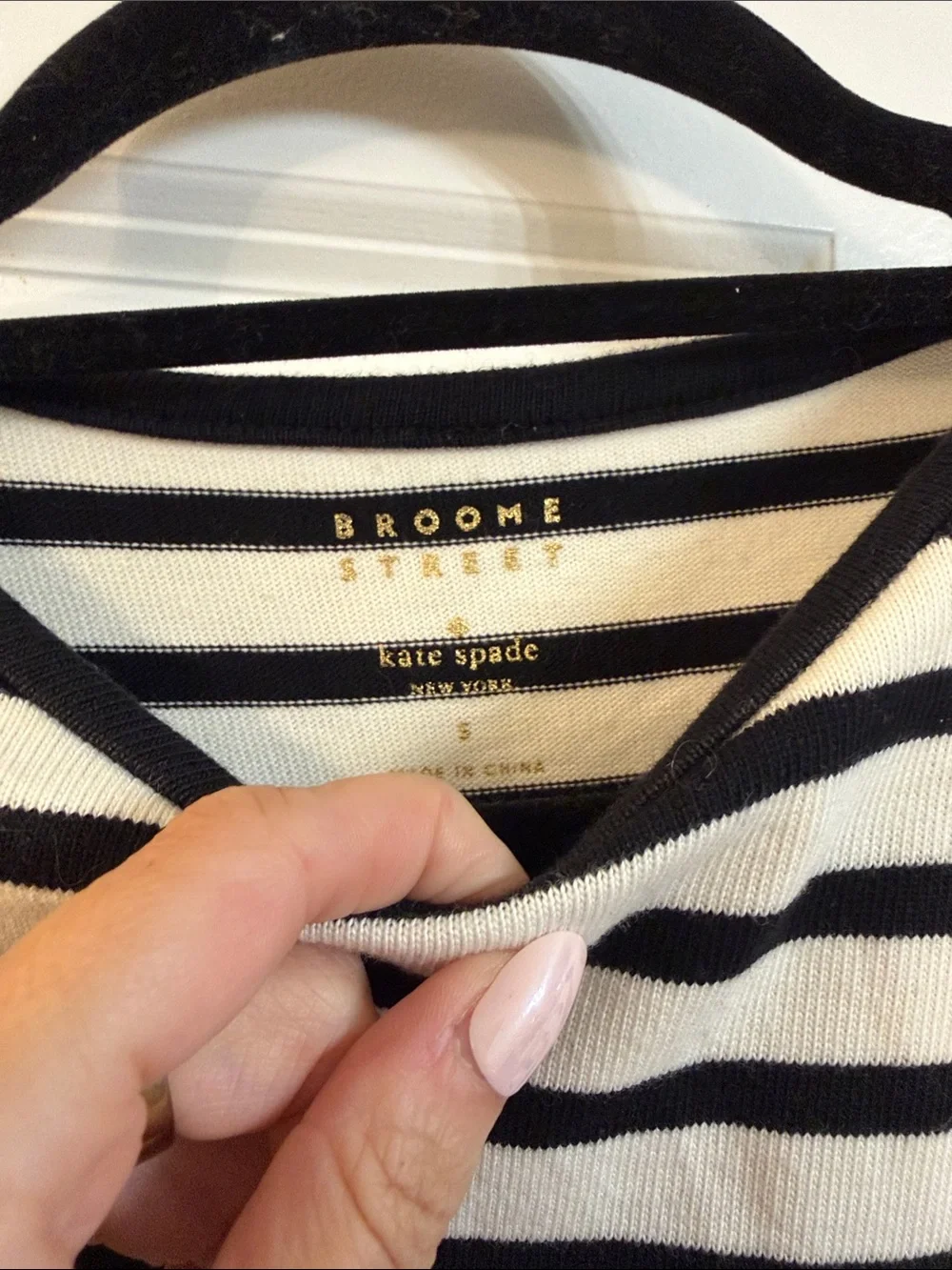 Black and White Striped Short Sleeve Tee with Tassel Trim